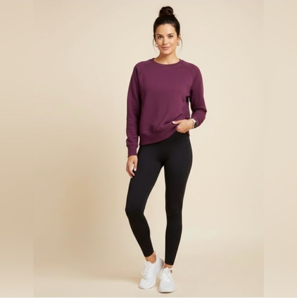 ZYIA Sweaters - ZYIA Oh So Soft Perfect Crewneck With Pockets Deep Plum Womens L Athleisure